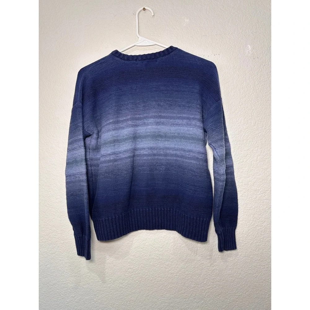 Lauren‎ Ralph Lauren Blue Ombre Gradient Cotton Linen Knit Sweater Womens SP